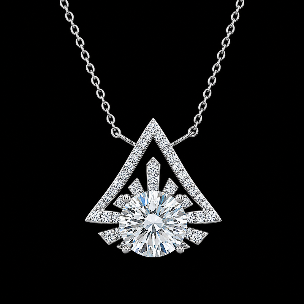 Triangular Halo Silver Moissanite Pendant