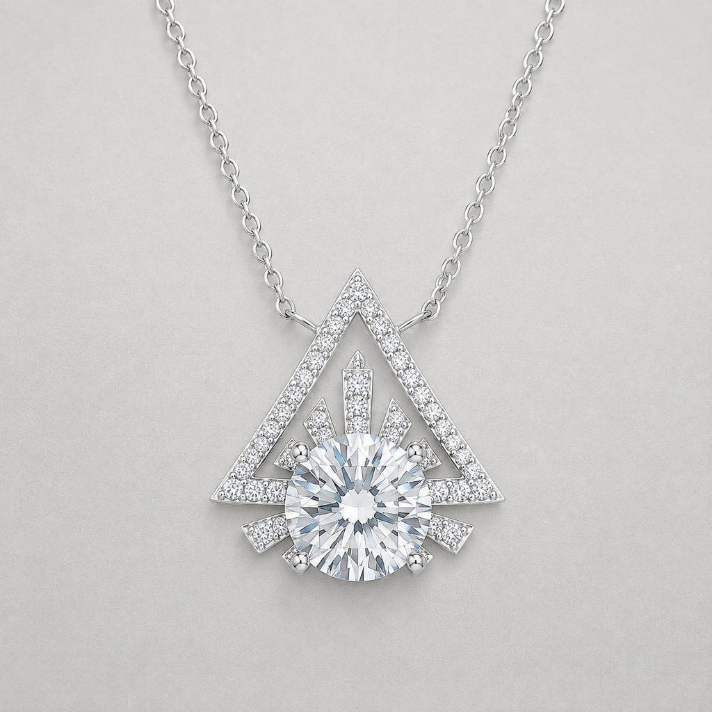 Triangular Halo Silver Moissanite Pendant