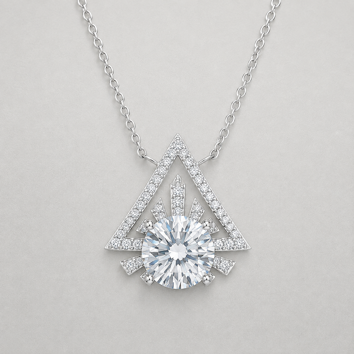 Triangular Halo Silver Moissanite Pendant