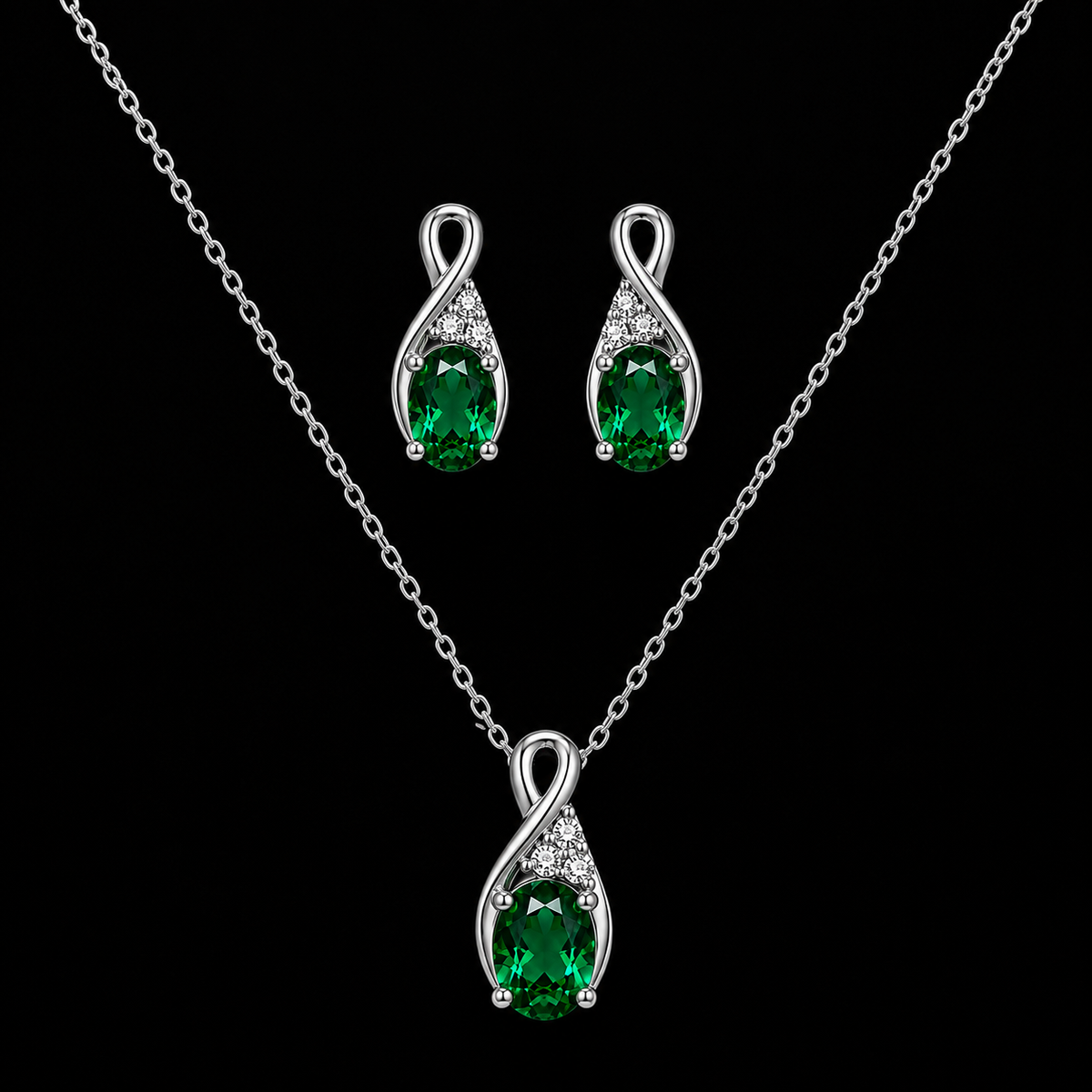 Oval Blue Green Zircon Jewelry Set
