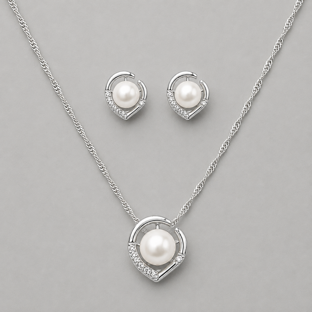 Crescent Pearl Necklace & Earring Set