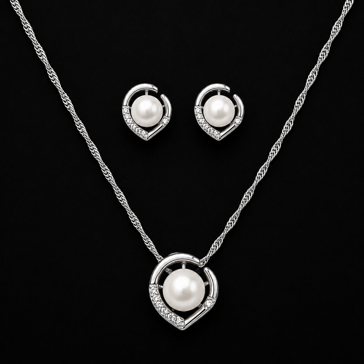 Crescent Pearl Necklace & Earring Set
