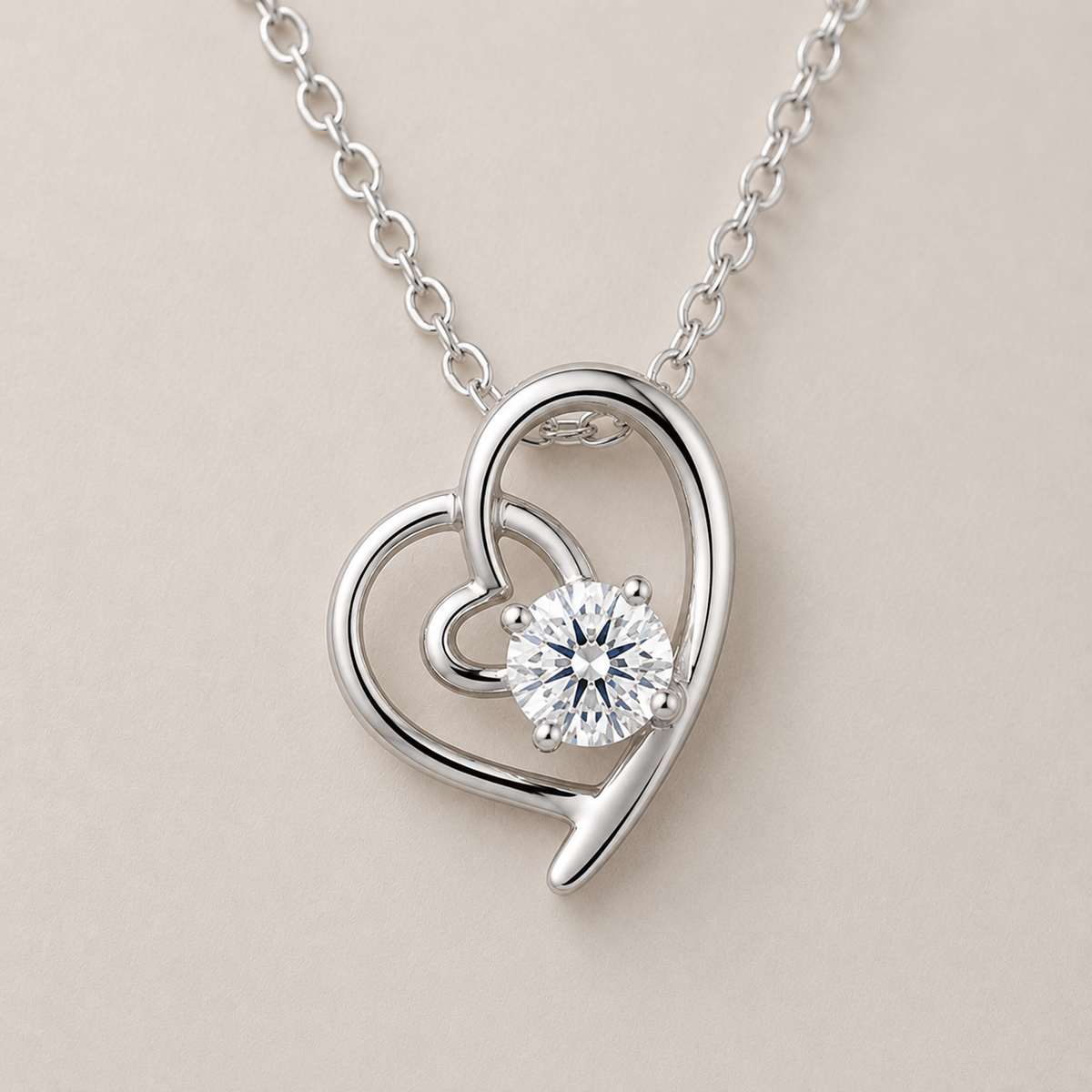 Double Heart Solitaire Necklace
