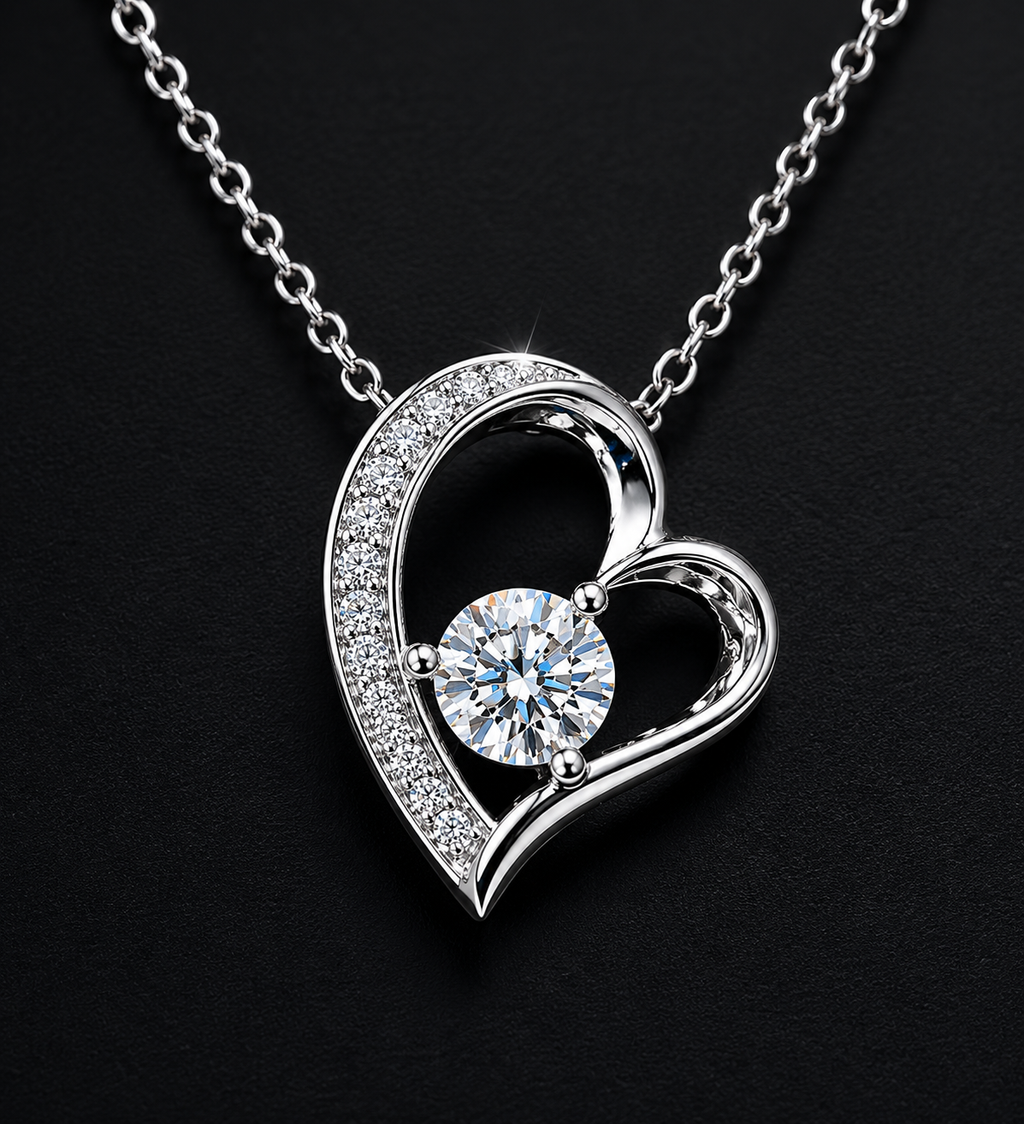 Vivid Heart Silver Moissanite Pendant