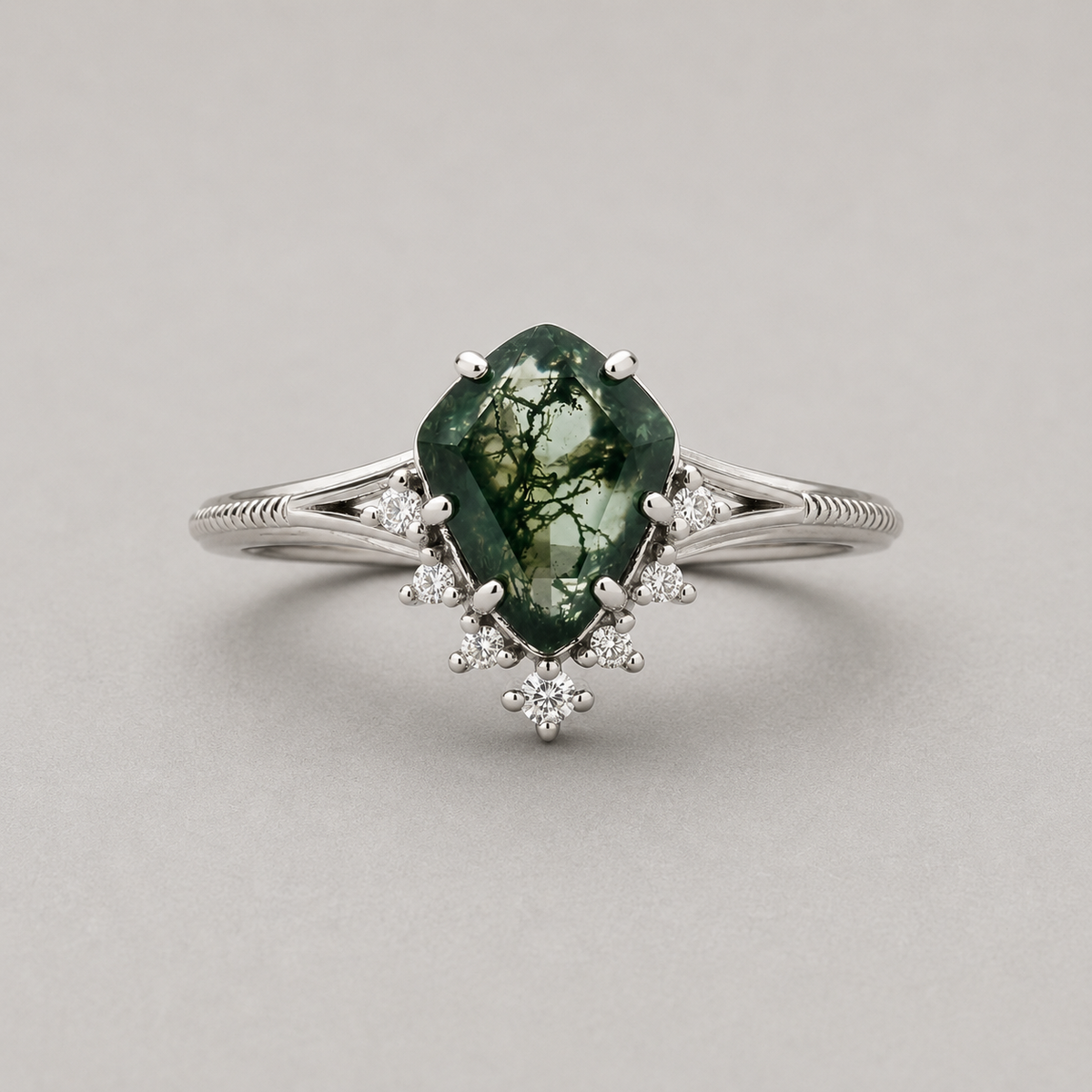 Moss Agate Pear-Cut Ring