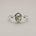 Hexagon Moss Agate Silver Ring