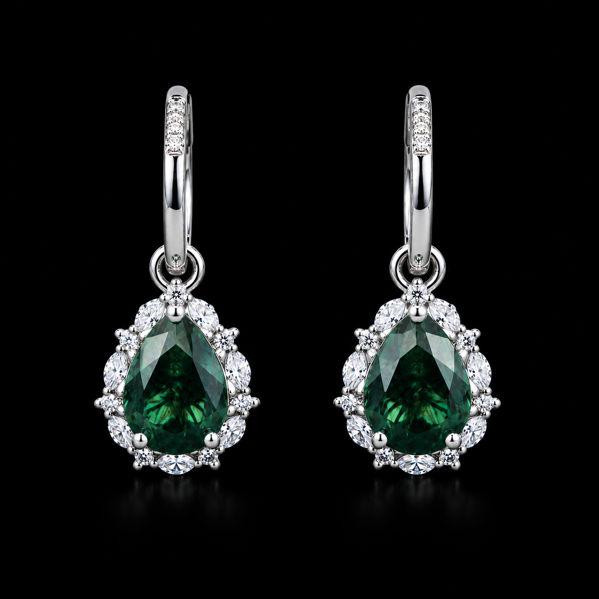 Moss Agate Pear-Cut Drop Earrings