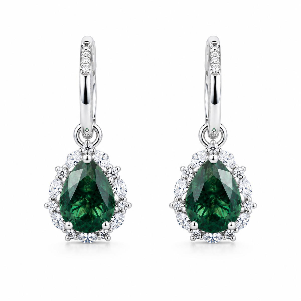 Moss Agate Pear-Cut Drop Earrings