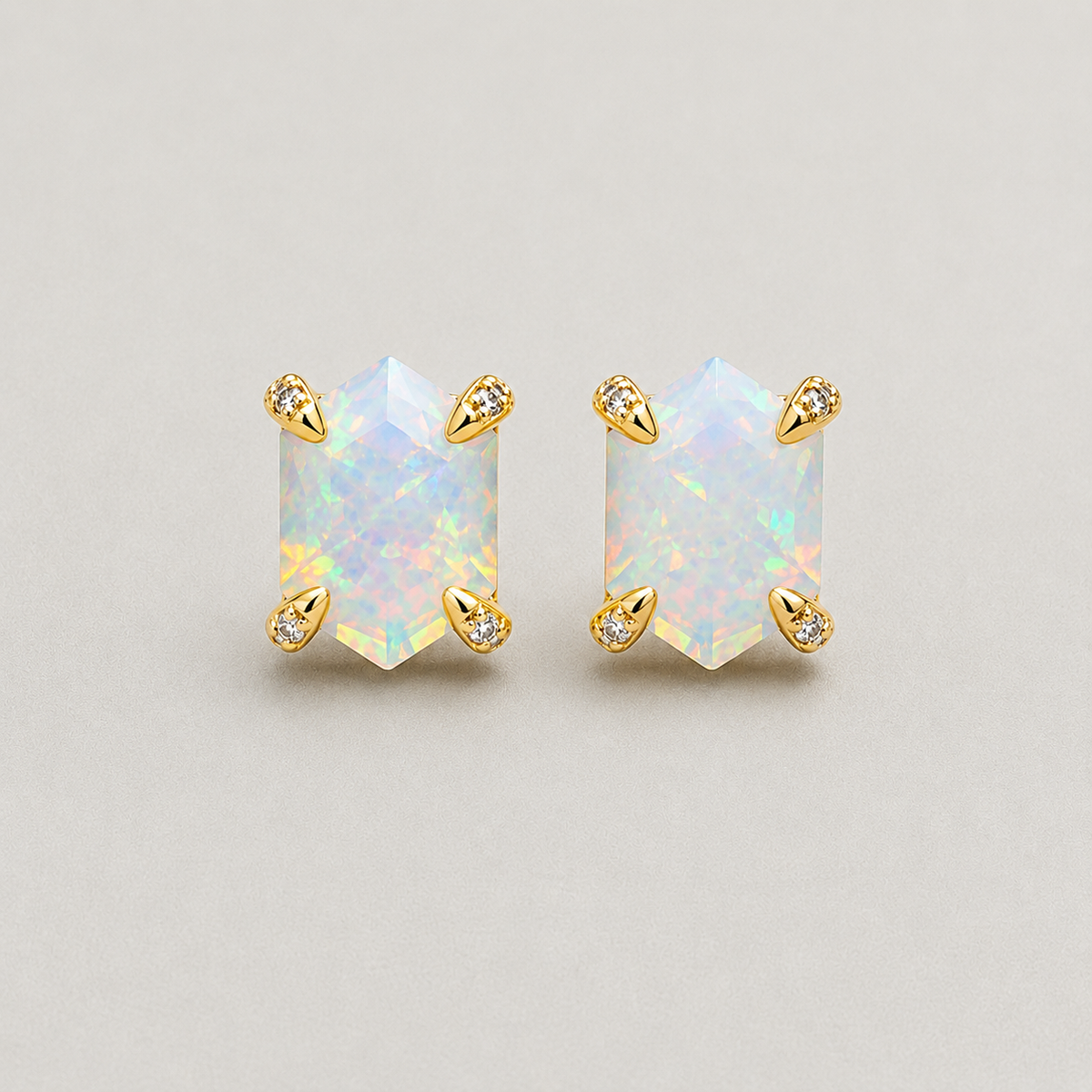 Hexagonal Iridescent Opal Studs