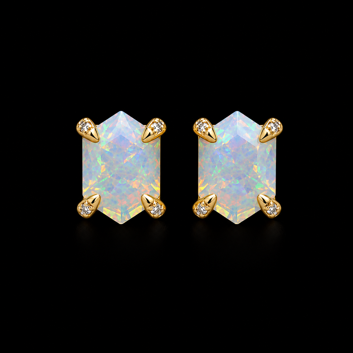 Hexagonal Iridescent Opal Studs