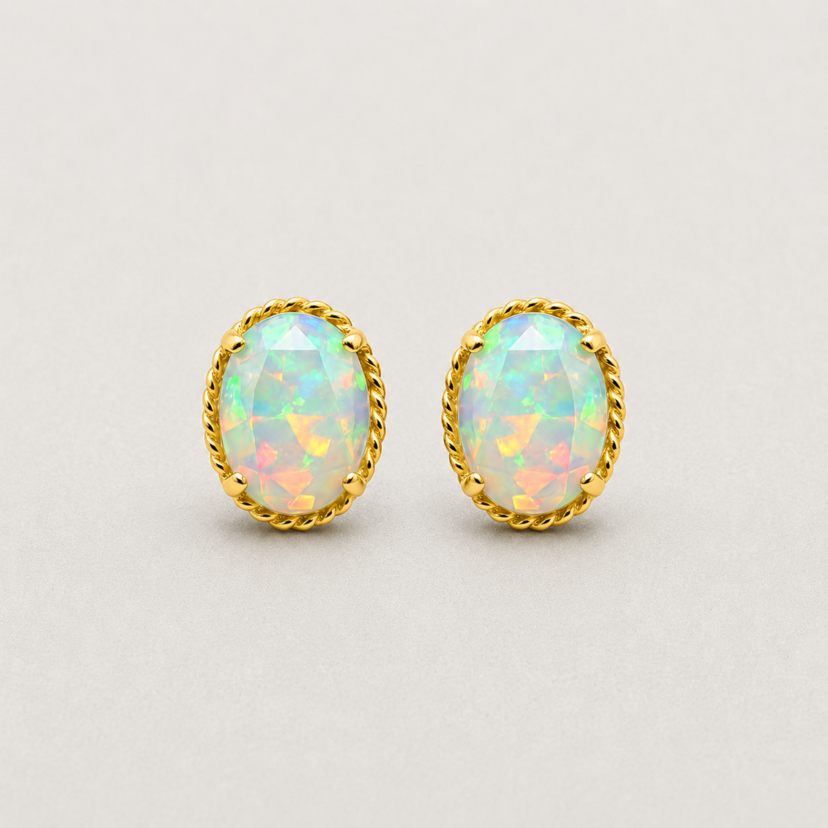 Oval Iridescent Opal Stud