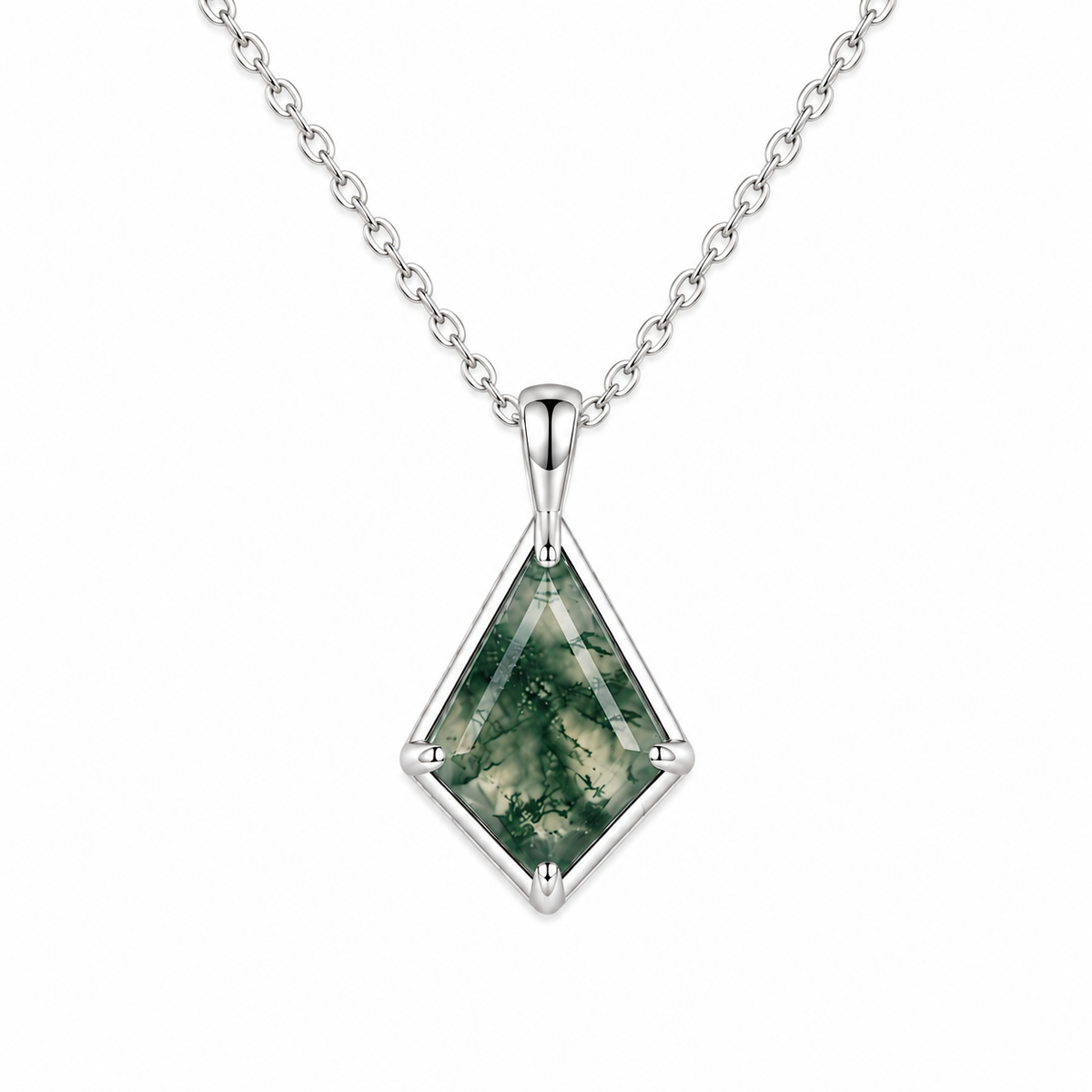 Elegant Kite-Cut Moss Agate Necklace
