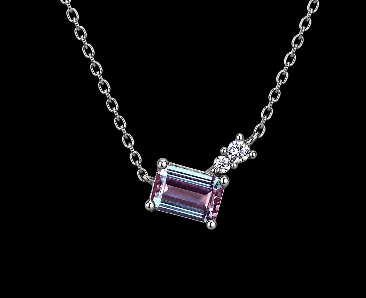 Modern Emerald-Cut Alexandrite Necklace