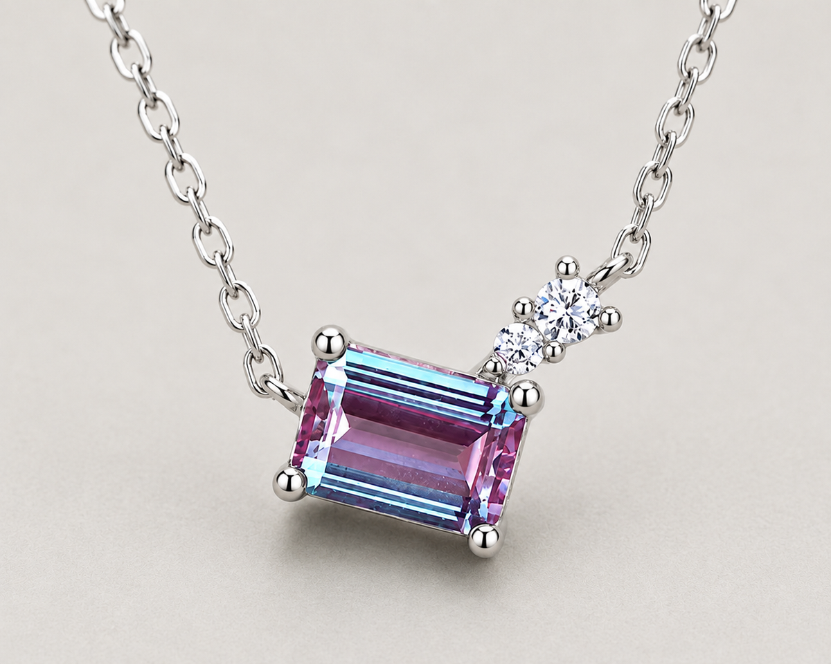 Modern Emerald-Cut Alexandrite Necklace