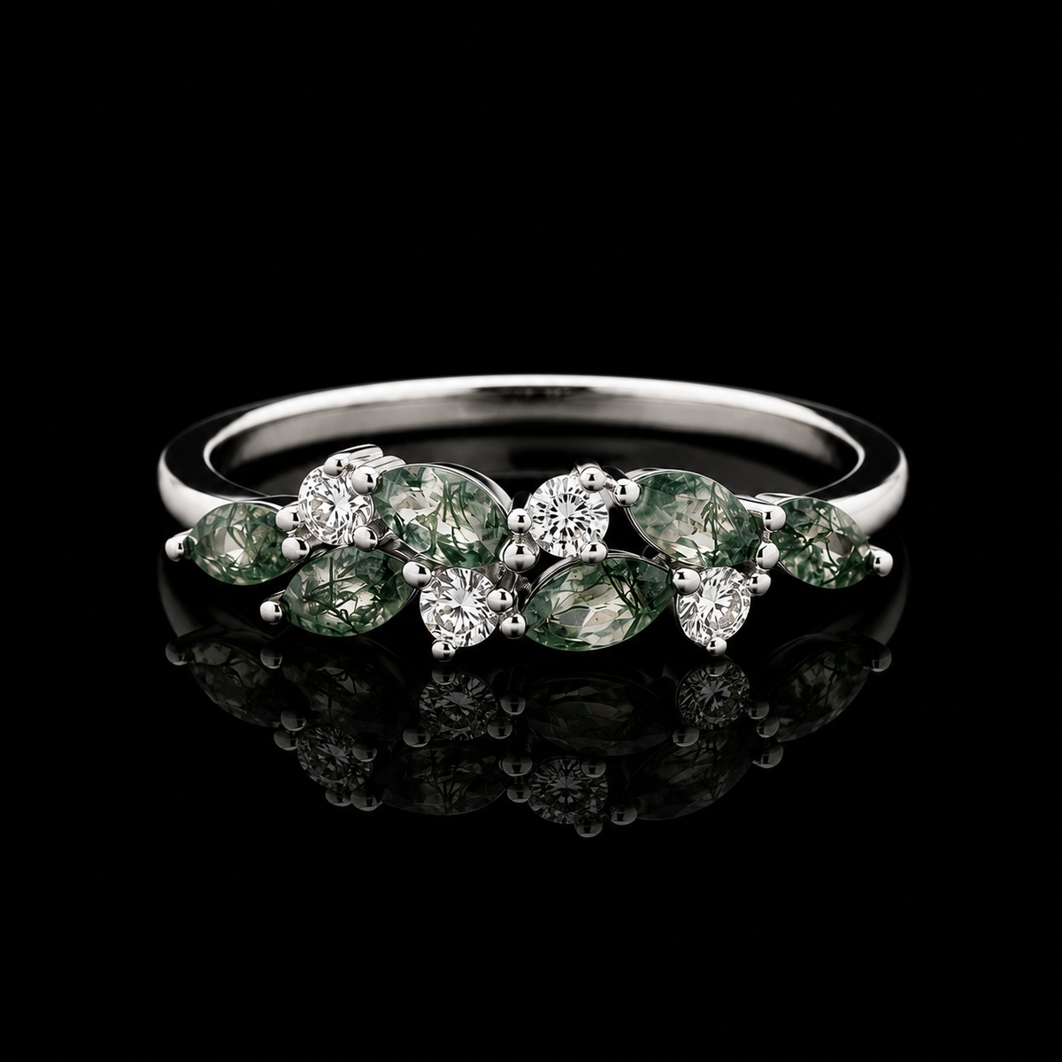 Moss Agate Leaf Cluster Ring