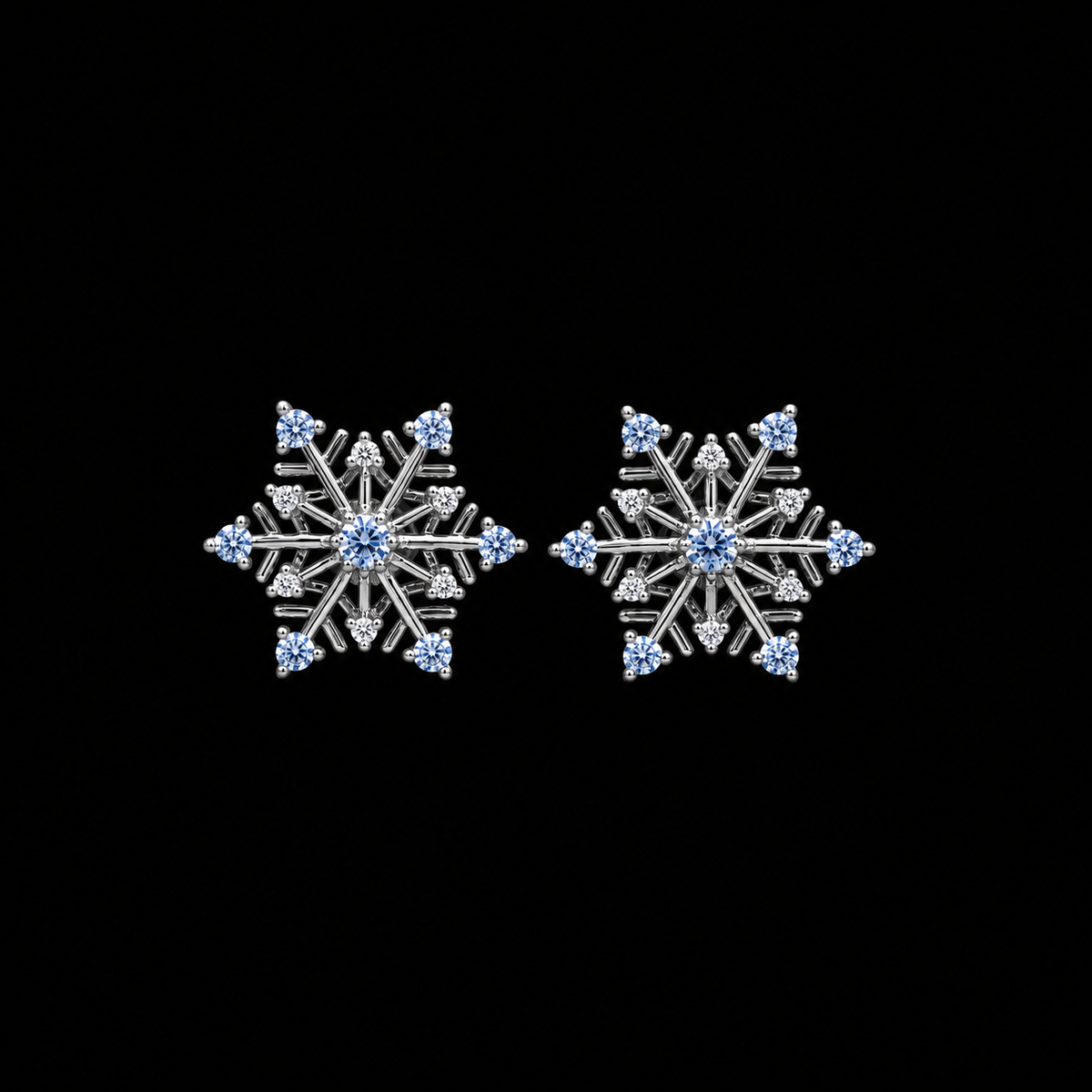 Snowflake Studs with Blue Accents