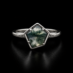 Geometric Moss Agate Ring