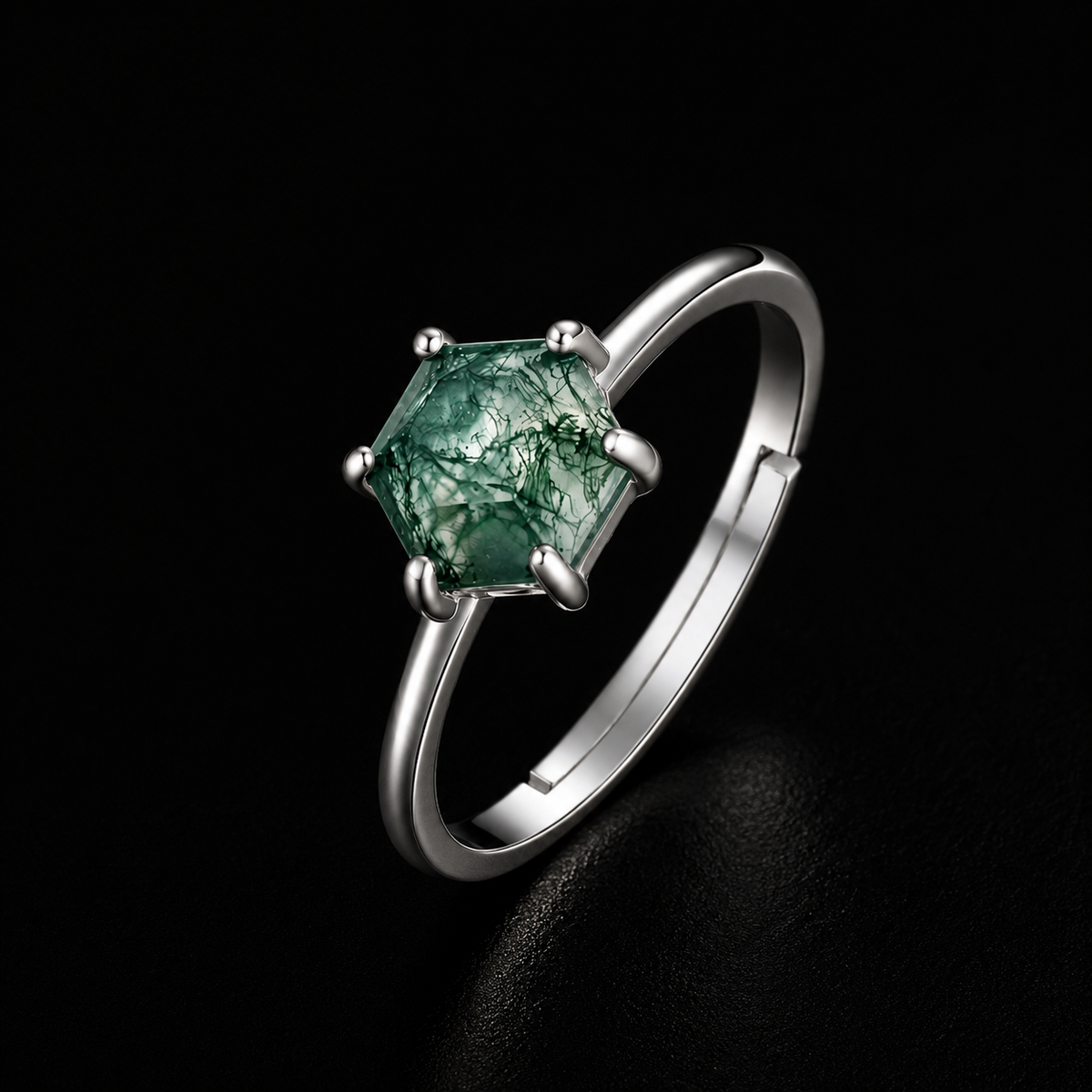 Ring with Hexagonal Moss Agate