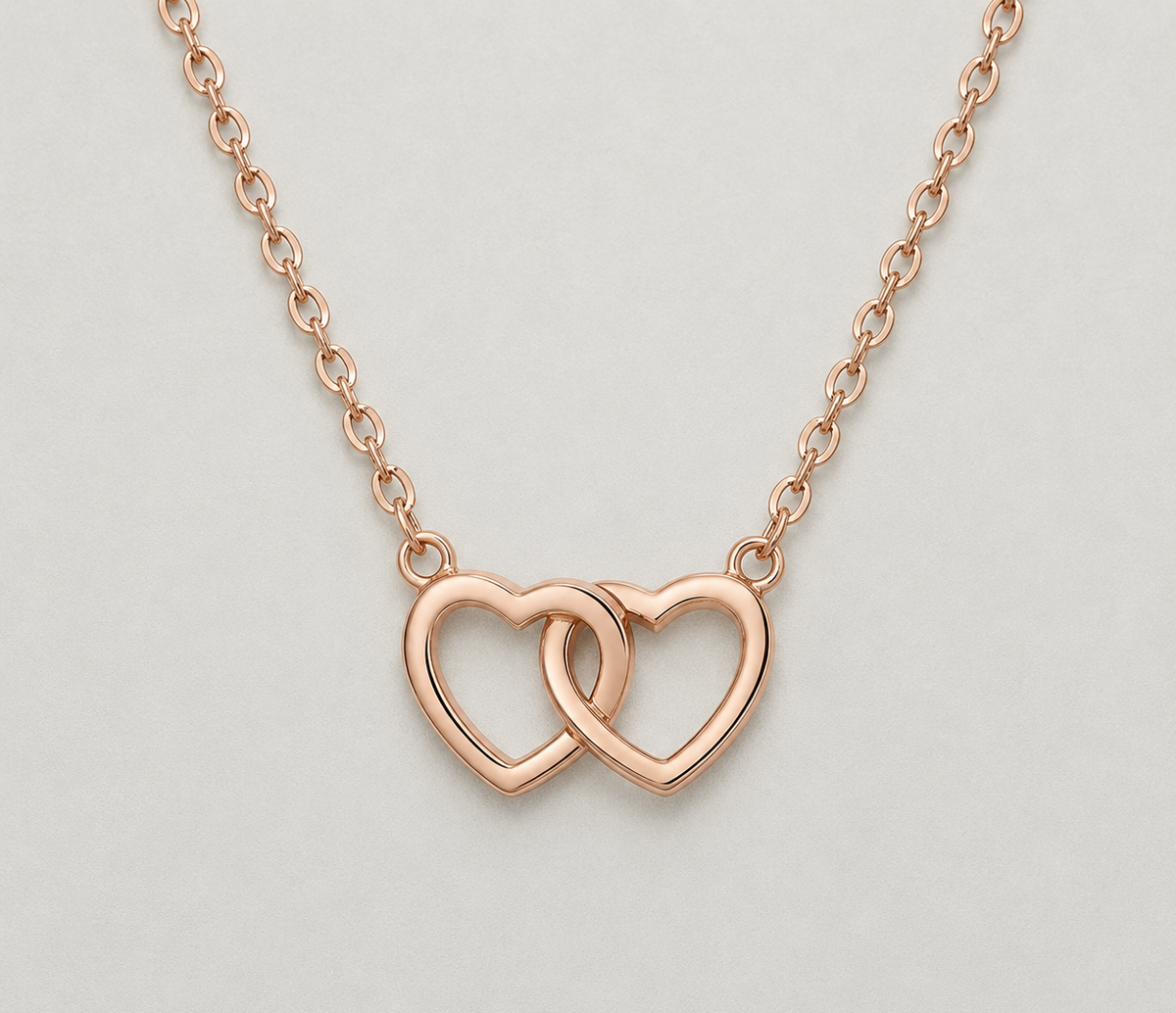 Rose Gold Interlocking Double Heart Necklace