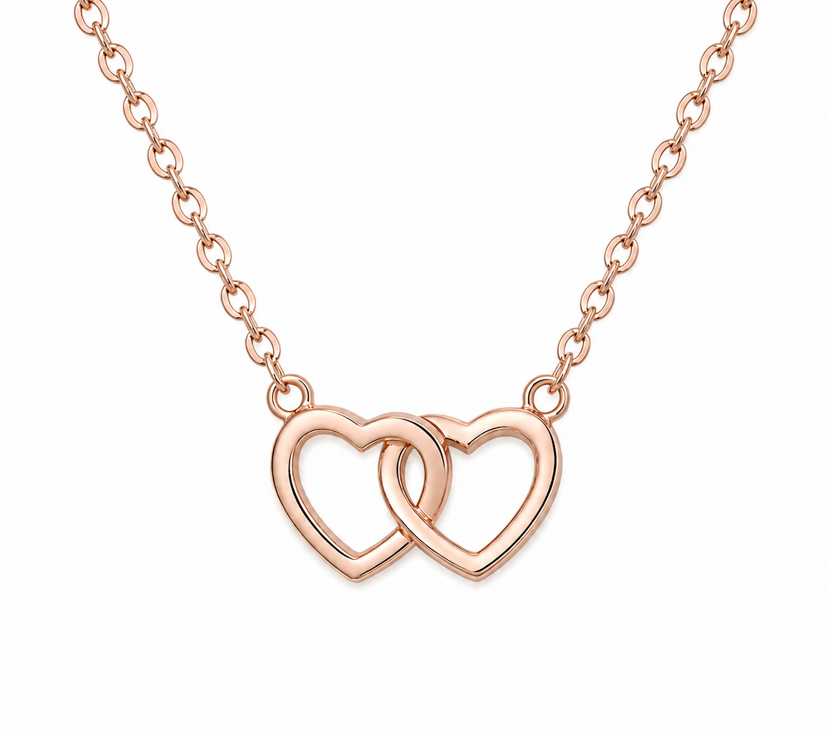 Rose Gold Interlocking Double Heart Necklace