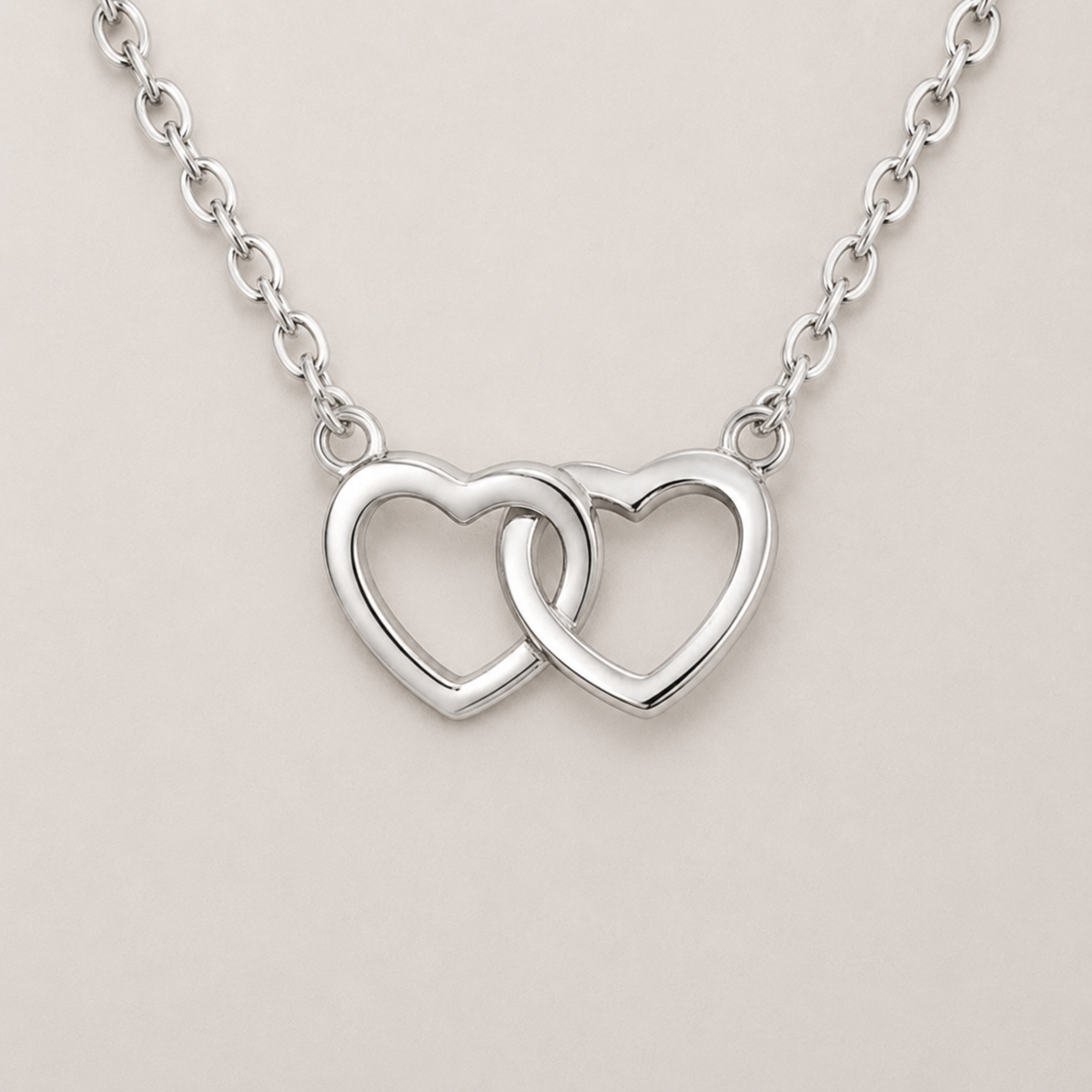 Silver Interlocking Double Heart Necklace