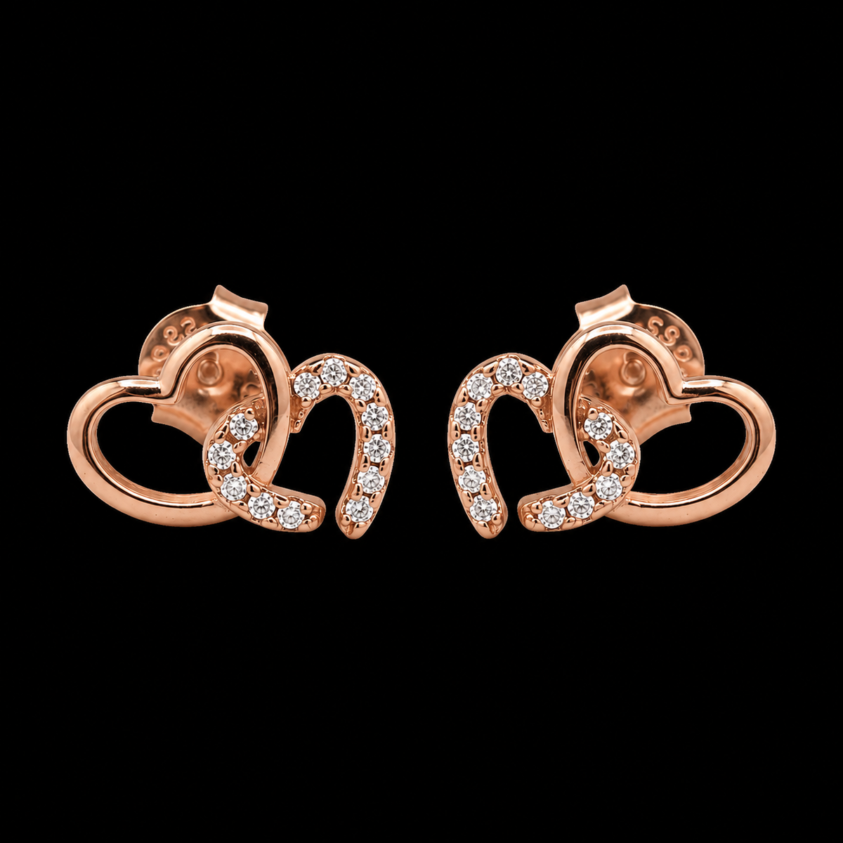 Luxe Rose Gold Pavé Heart Studs