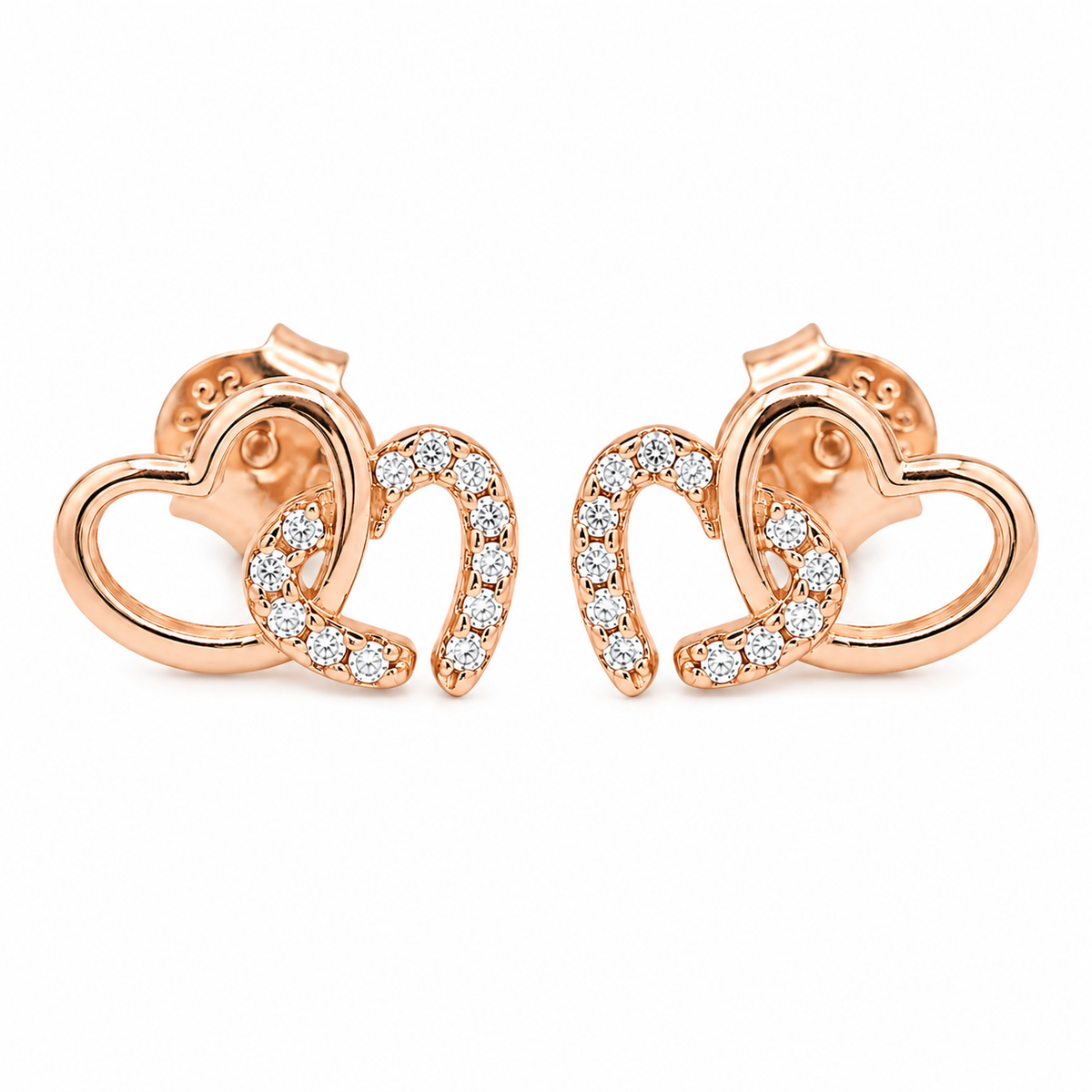 Luxe Rose Gold Pavé Heart Studs