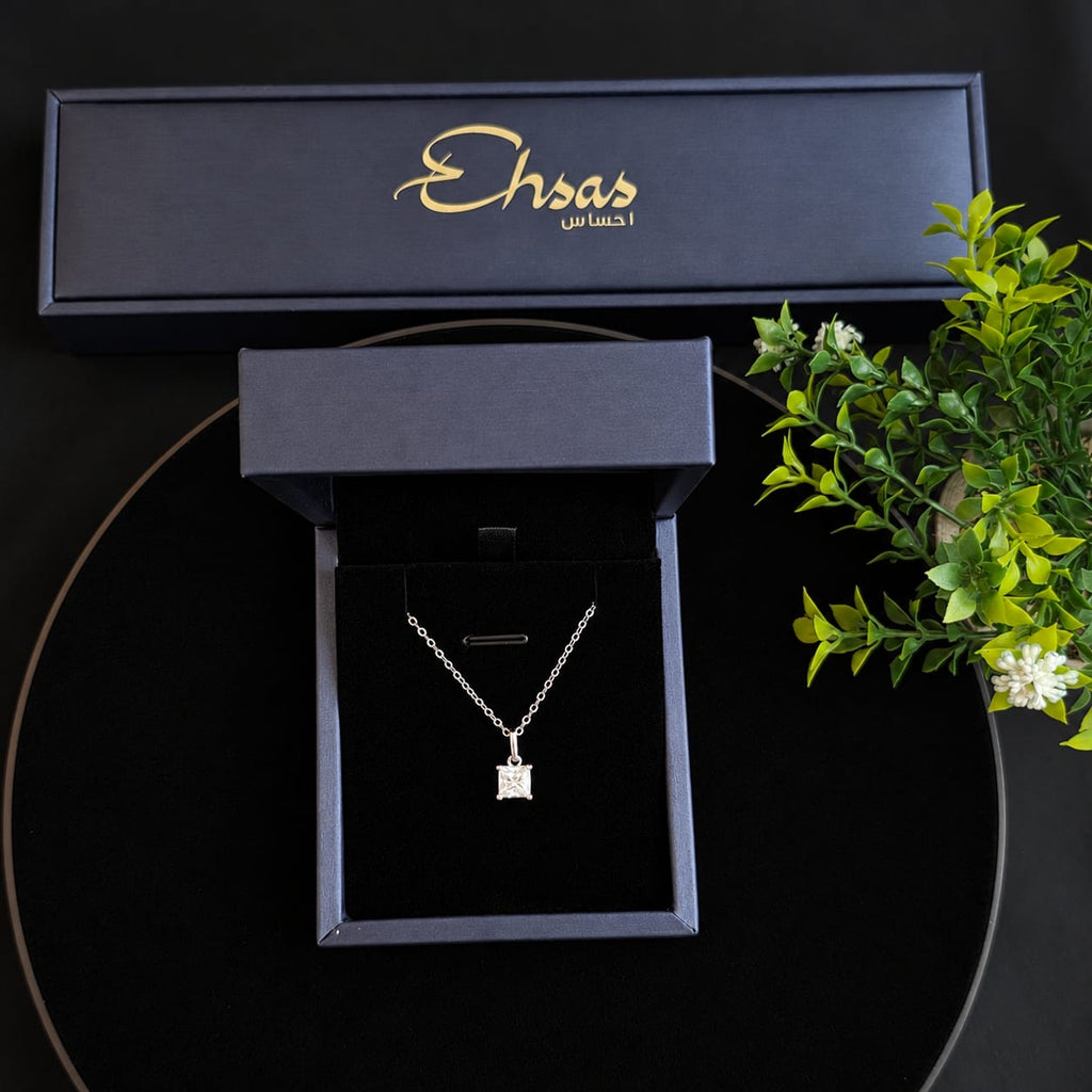 Elegant 925 Silver Moissanite Princes Cut Pendant