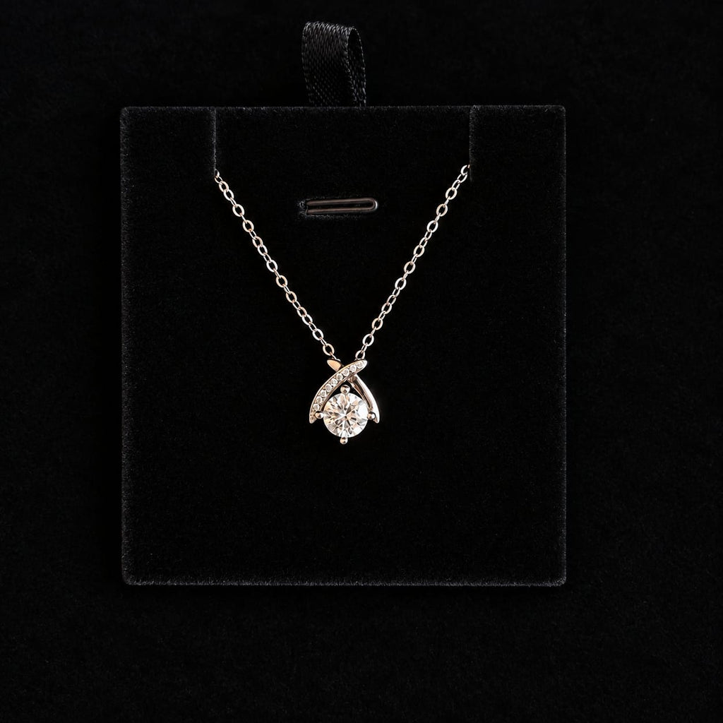 Elegant Crossed-Arch Silver Moissanite Pendant
