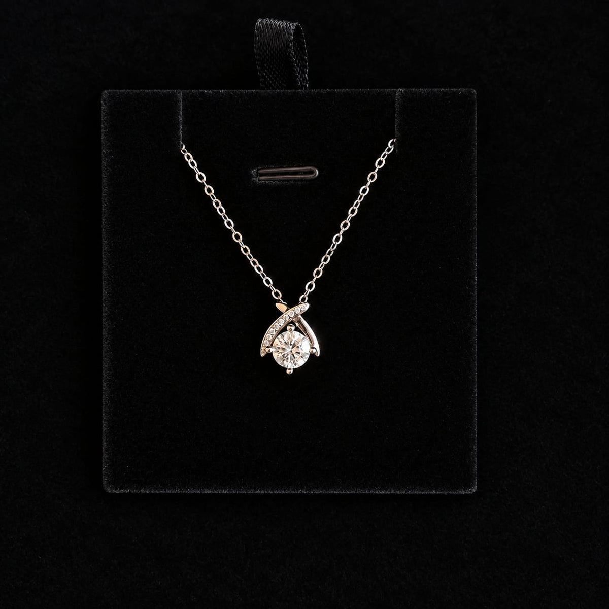 Elegant Crossed-Arch Silver Moissanite Pendant