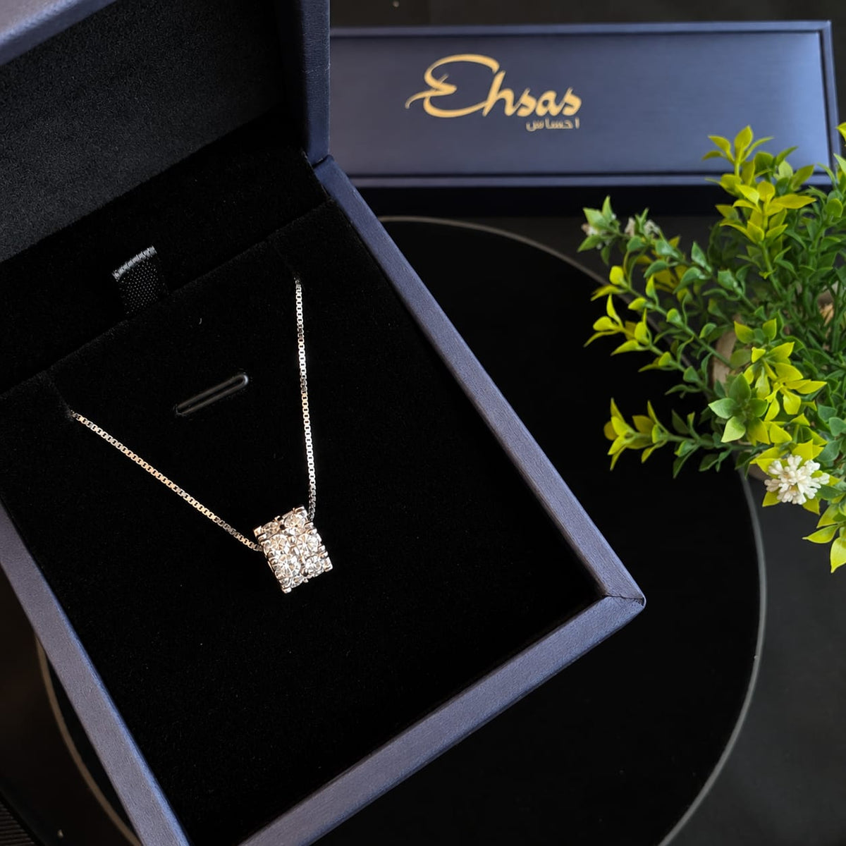 Radiant Silver Moissanite Cylinder Necklace