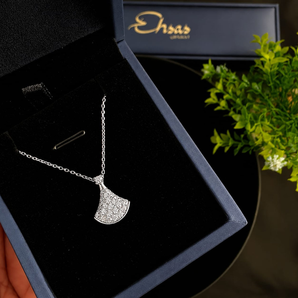 Radiant Silver Moissanite Fan Necklace