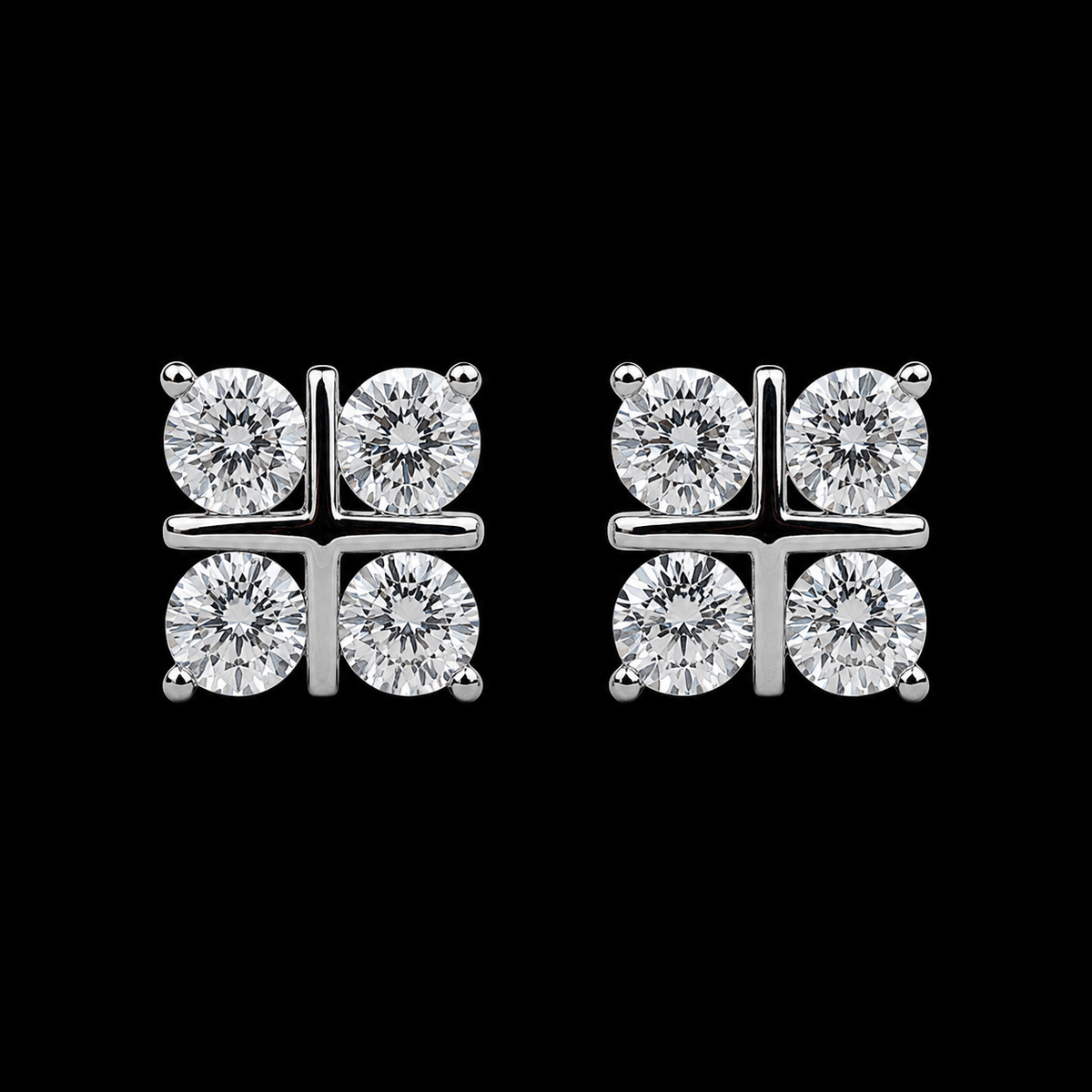 Square Quad-Cluster Stud Earrings