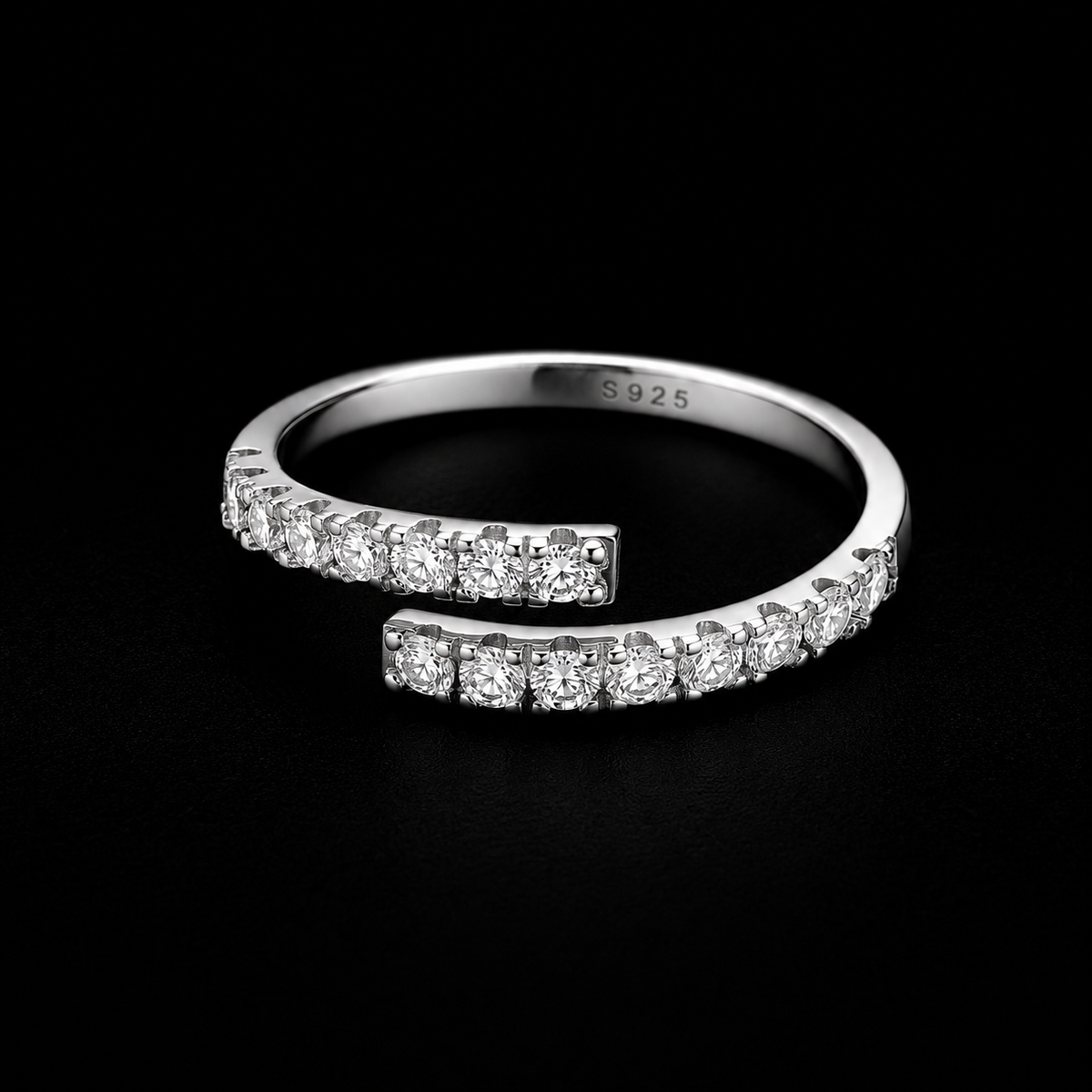 Modern Bypass Ring with Radiant Double-Row Pavé