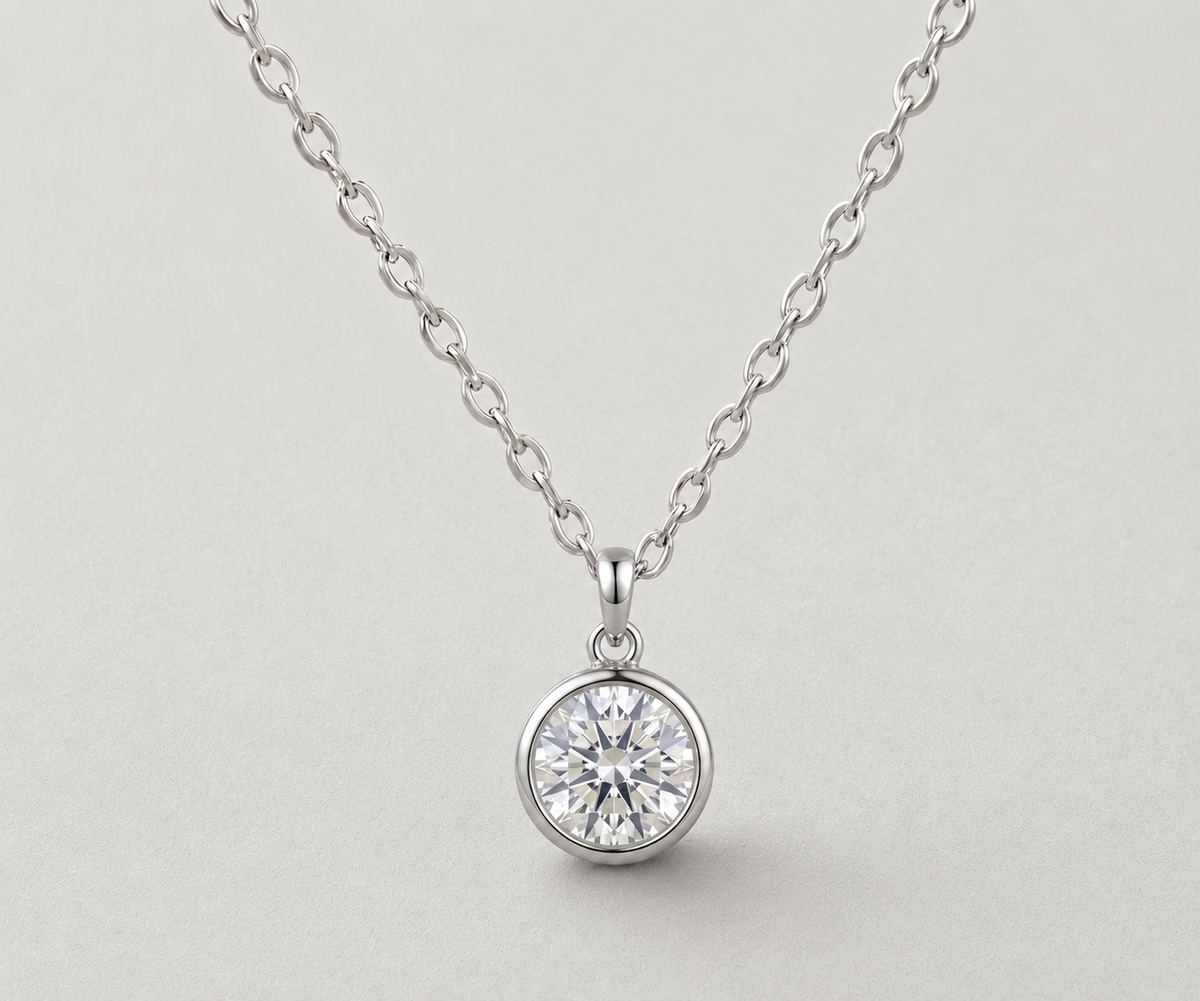 Classic Bezel-Set Brilliant Round Solitaire Necklace