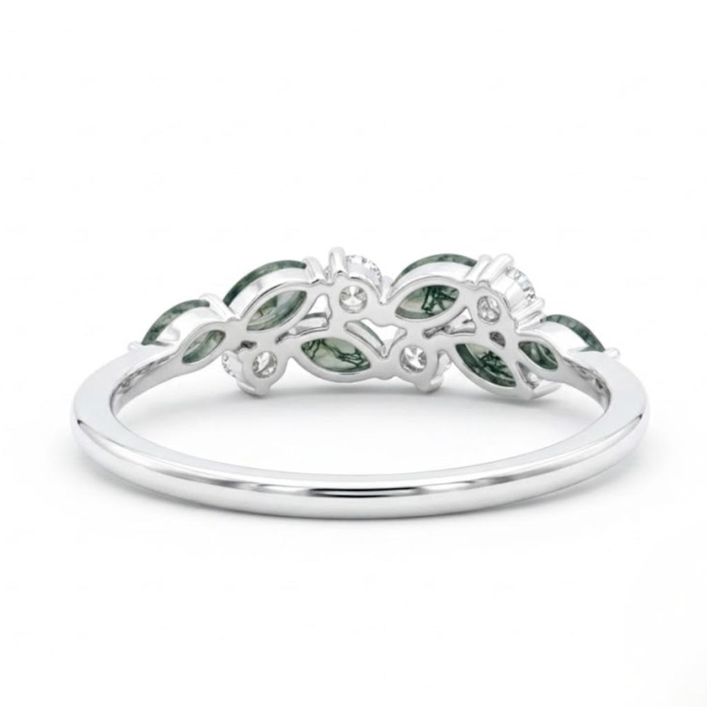 Moss Agate Leaf Cluster Ring