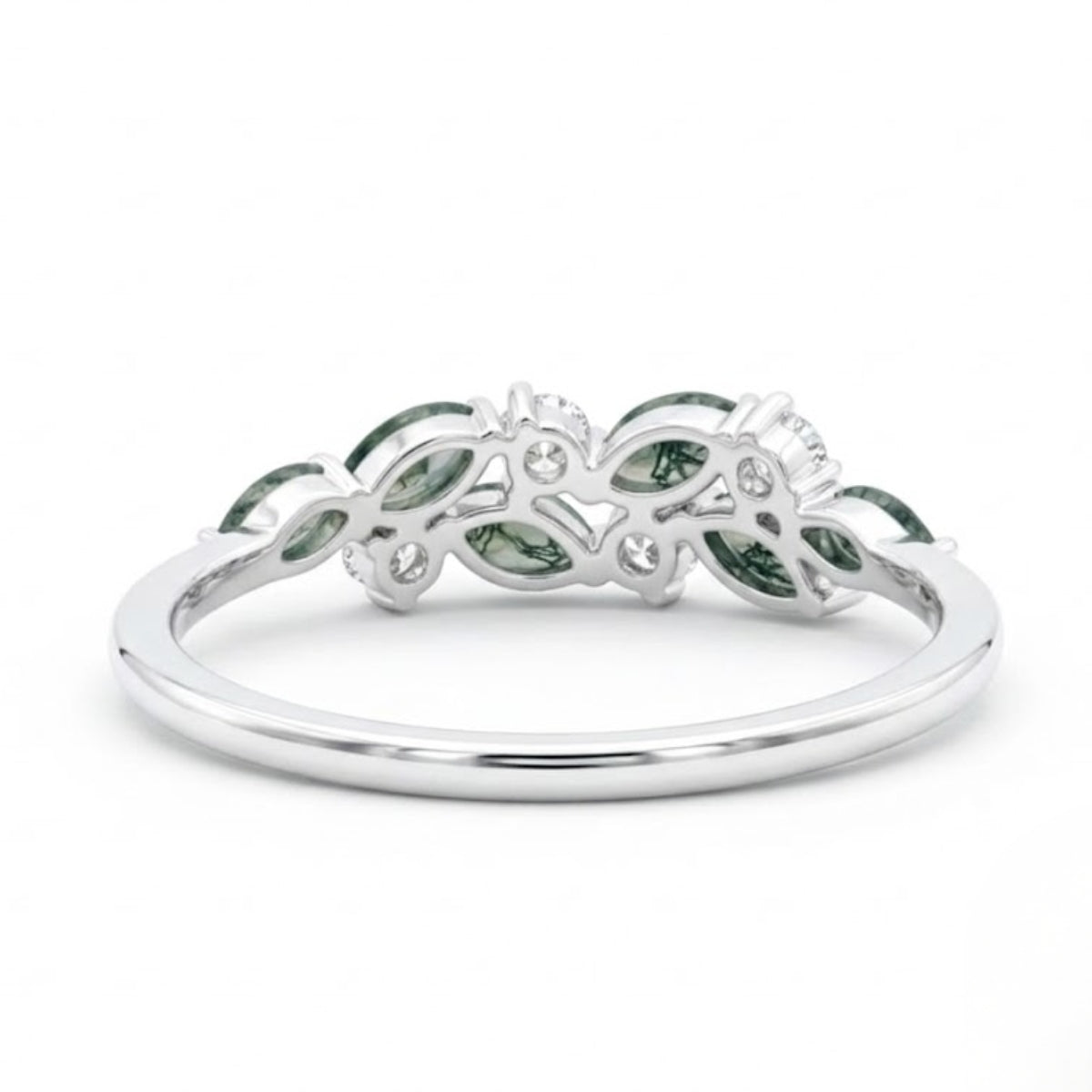 Moss Agate Leaf Cluster Ring