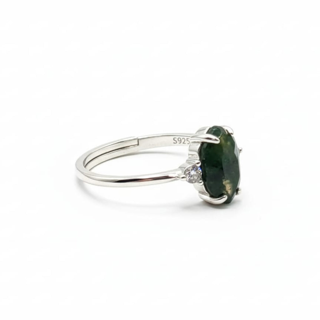 Hexagonal Moss Agate Silver Ring