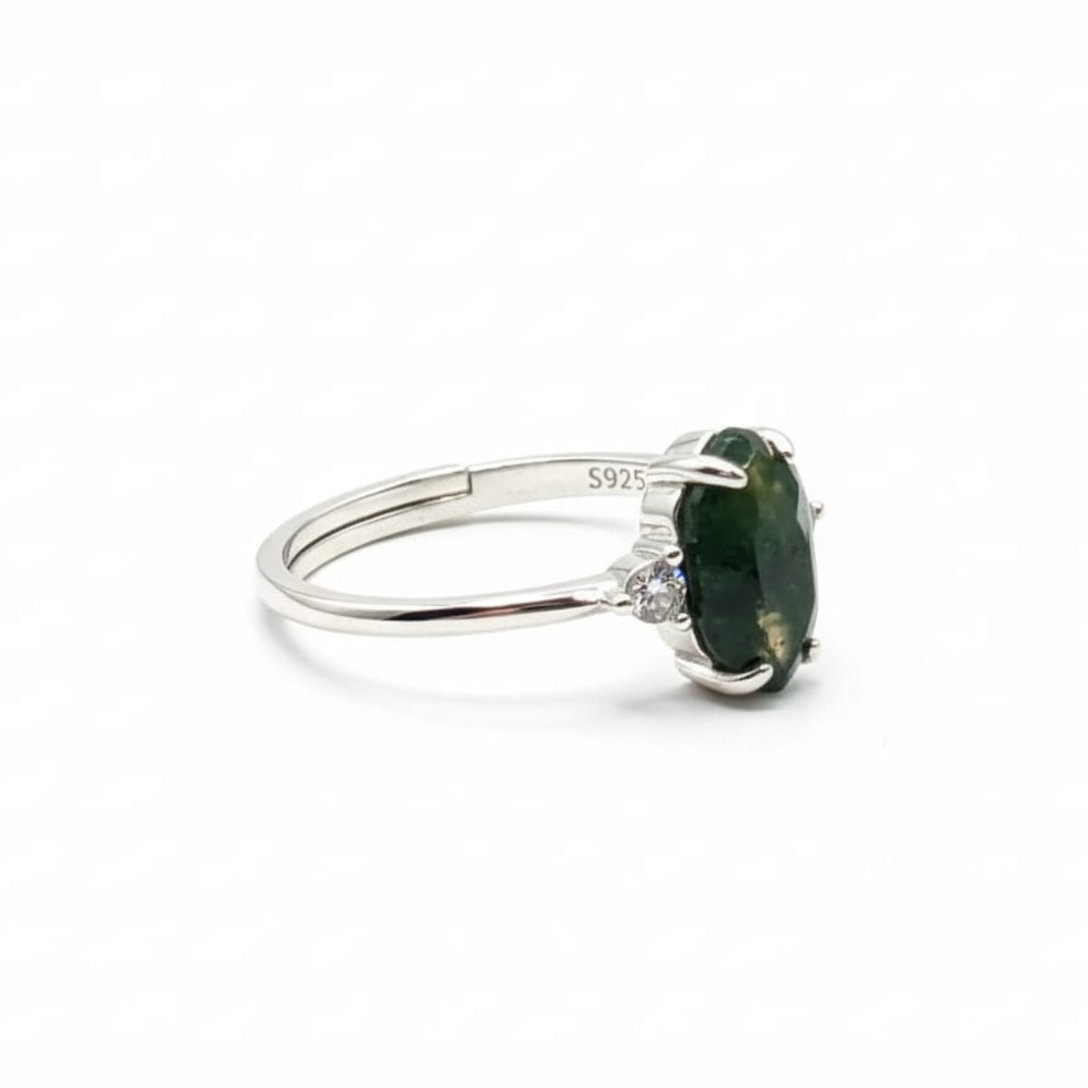 Hexagonal Moss Agate Silver Ring