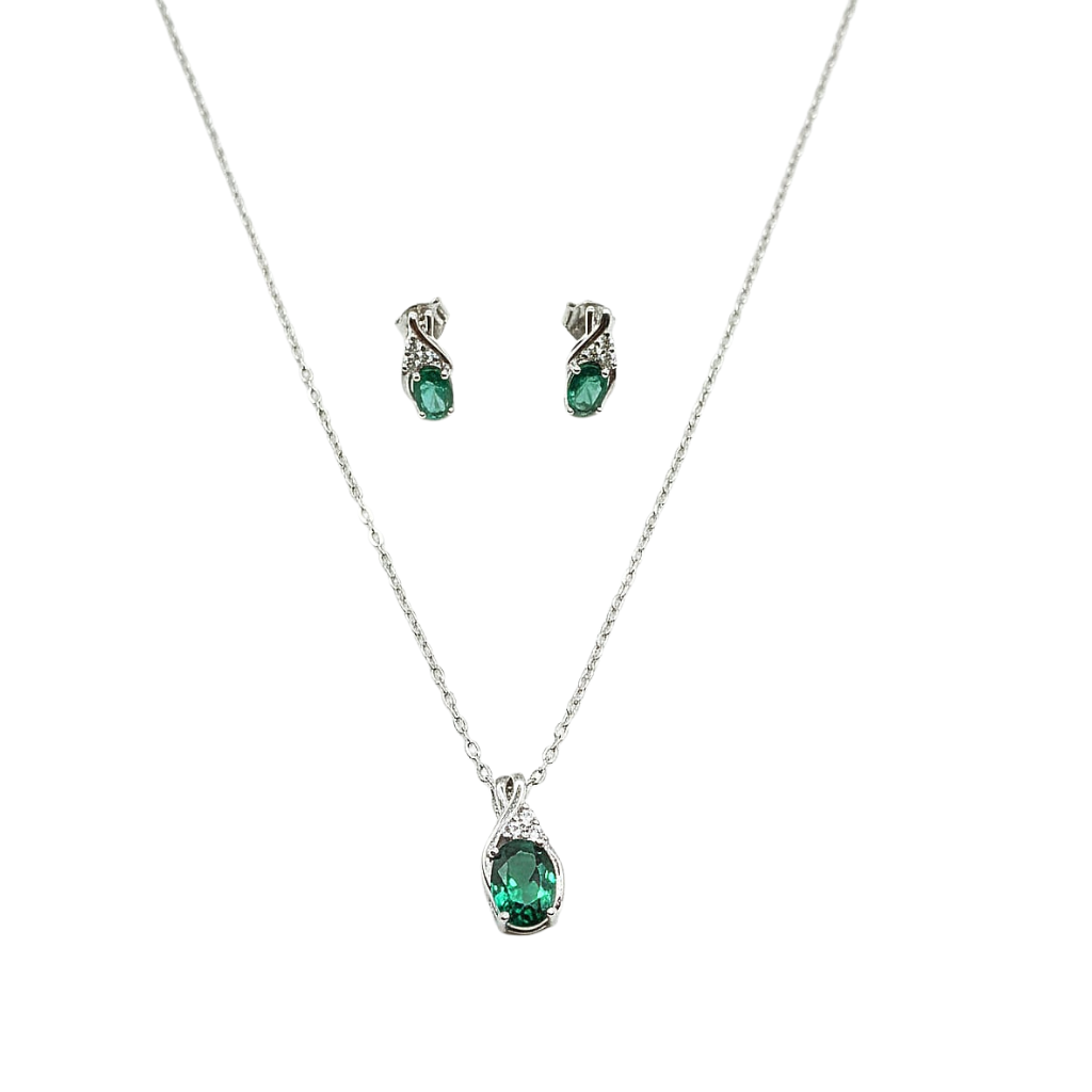 Oval Blue Green Zircon Jewelry Set