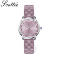 Scottie 9728 Women’s Luxury Square Watch – Waterproof Quartz Wristwatch with Leather Band Purple