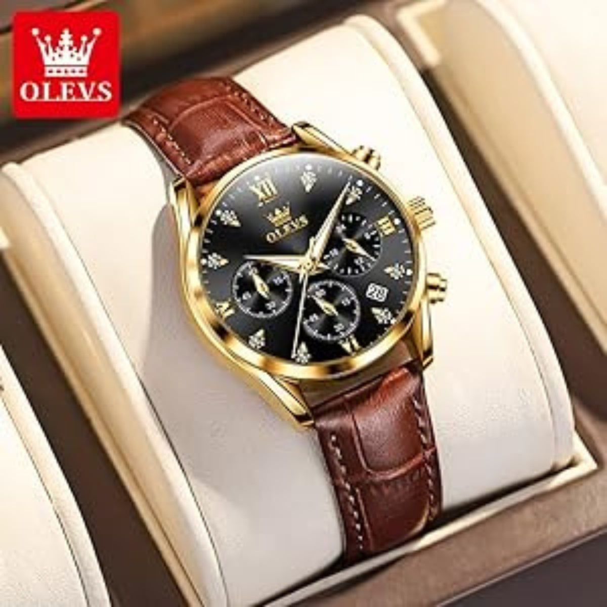 OLEVS 5523 Women’s Mini Multi-Function Watch – Luminous Chronograph Quartz Wristwatch with Leather Strap White