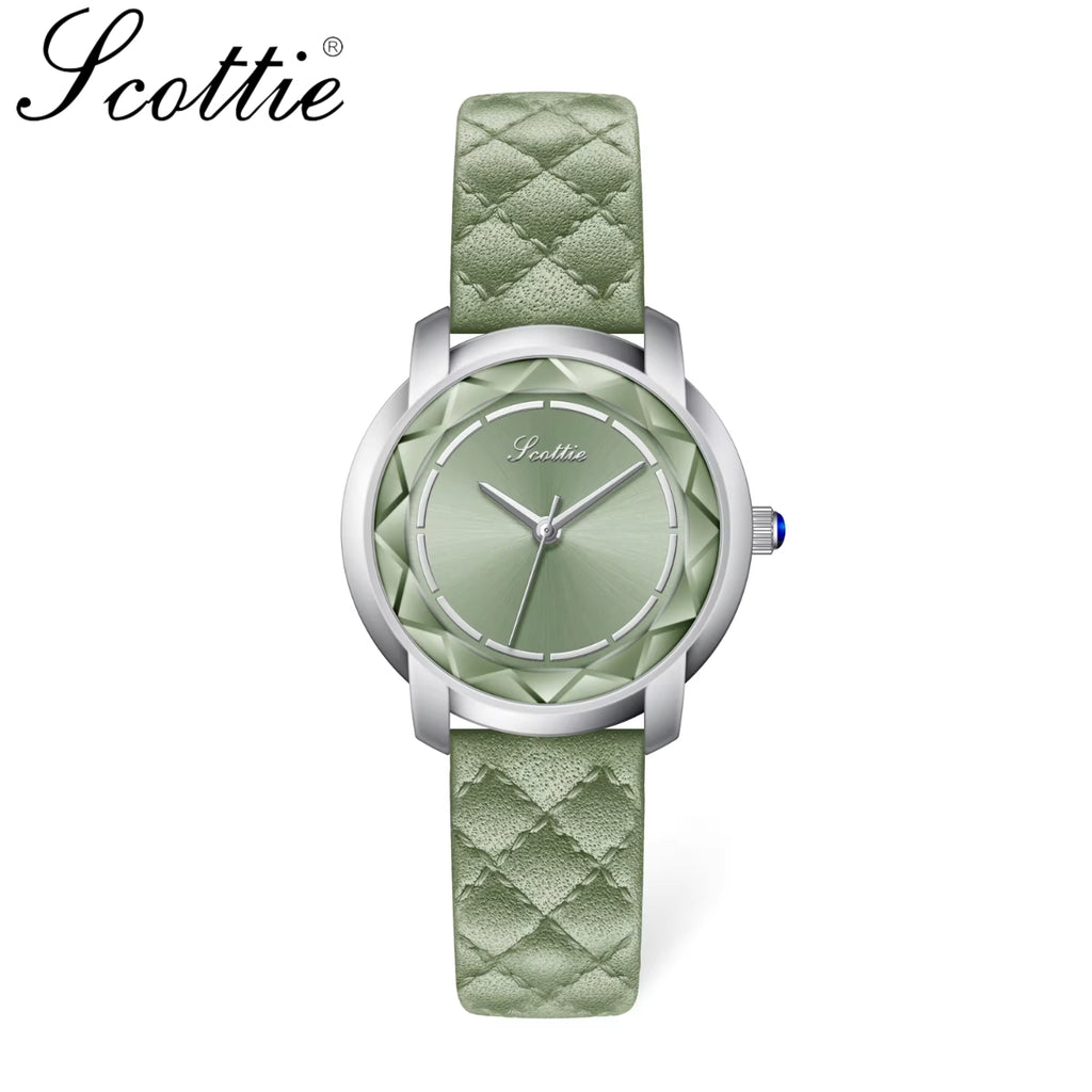 Scottie 9728 Women’s Luxury Square Watch – Waterproof Quartz Wristwatch with Leather Band Green