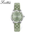 Scottie 9728 Women’s Luxury Square Watch – Waterproof Quartz Wristwatch with Leather Band Green