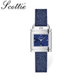 Scottie 9741 Women’s Luxury Square Watch – Waterproof Custom Quartz Wristwear with Leather Strap Blue