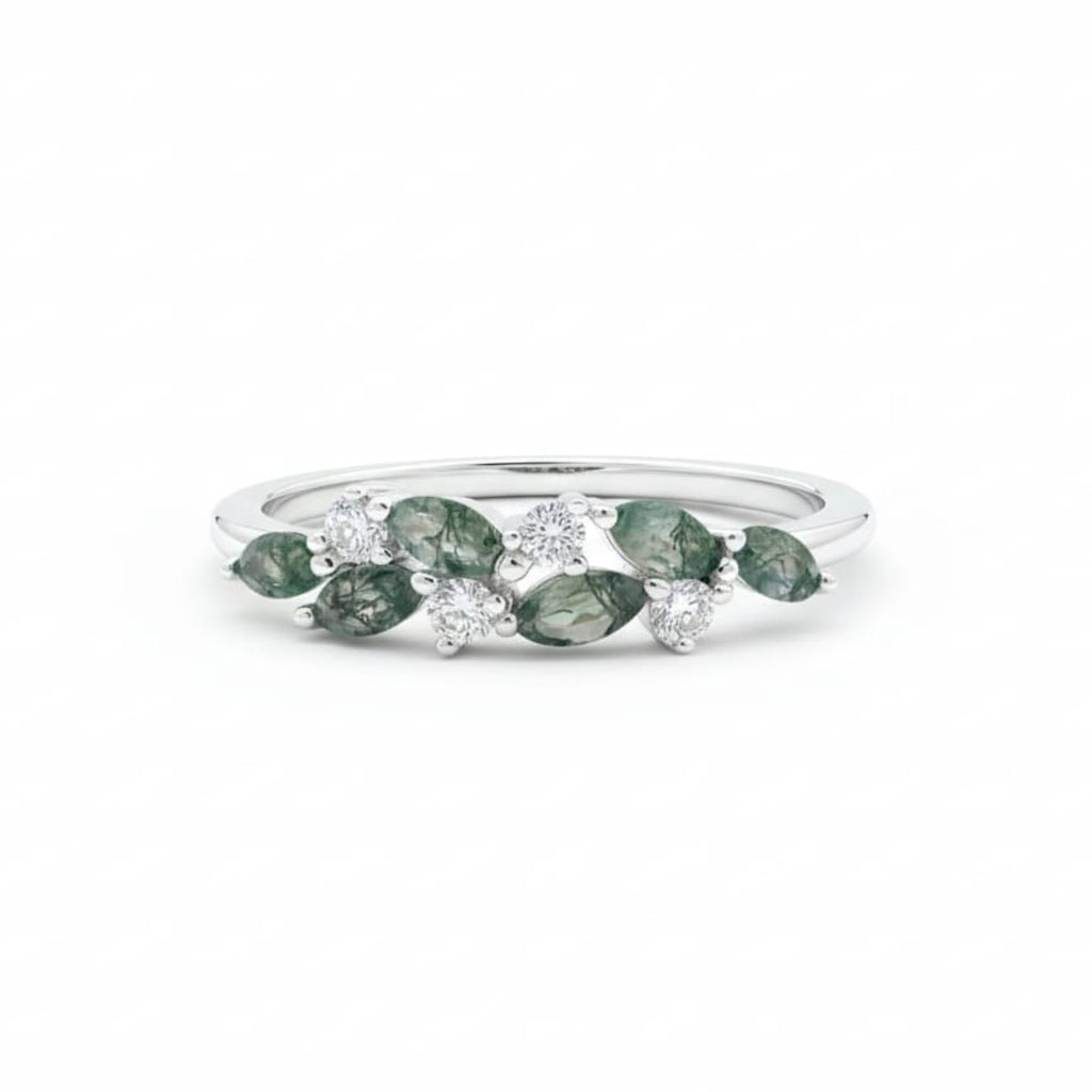 Moss Agate Leaf Cluster Ring
