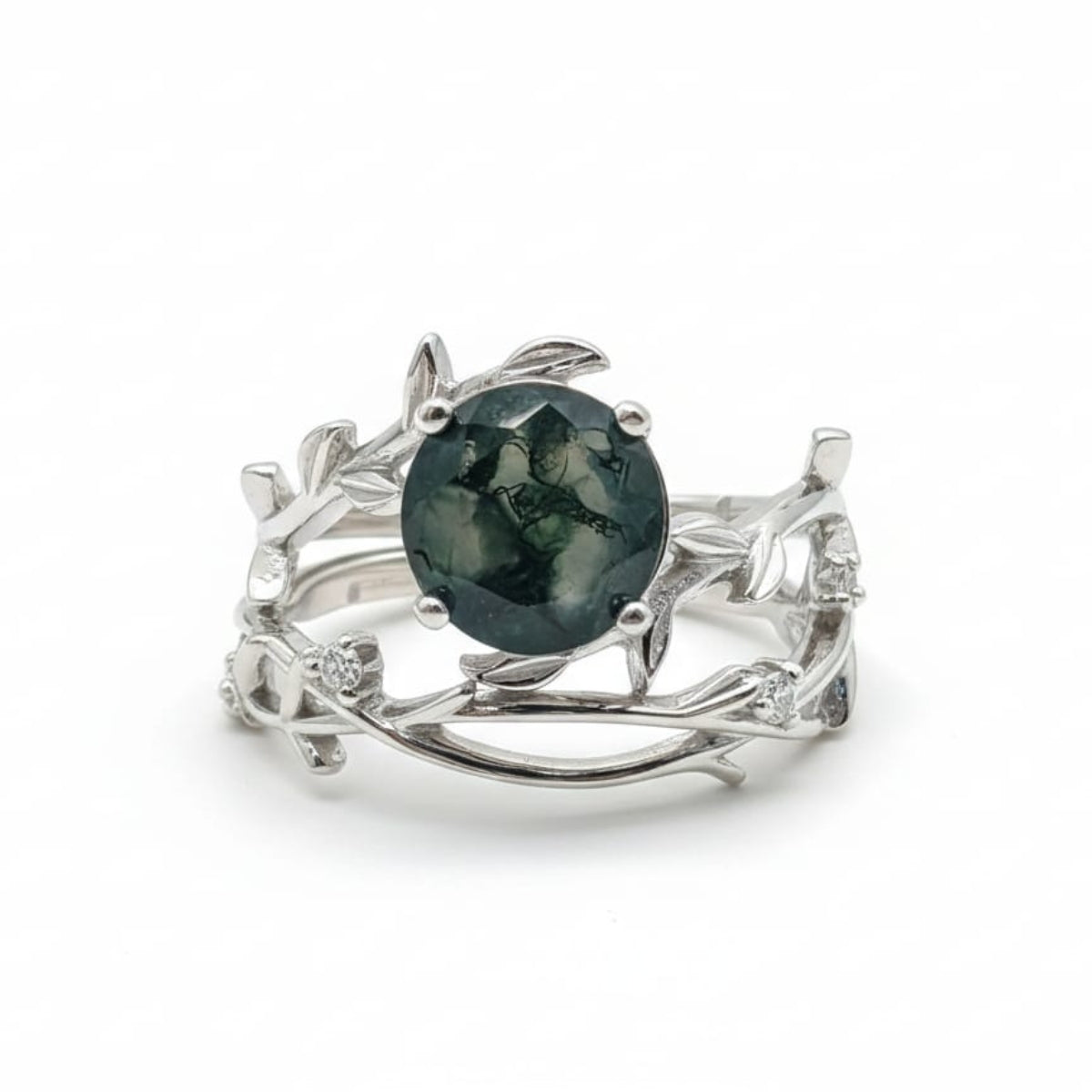 Silver Vine Green Gemstone Ring