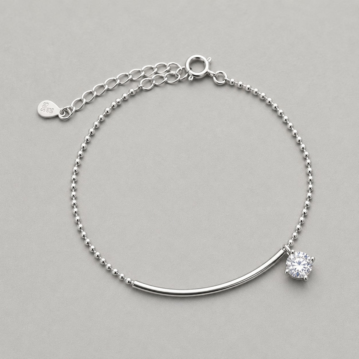 Moissanite Curved Bar Bead Chain Bracelet