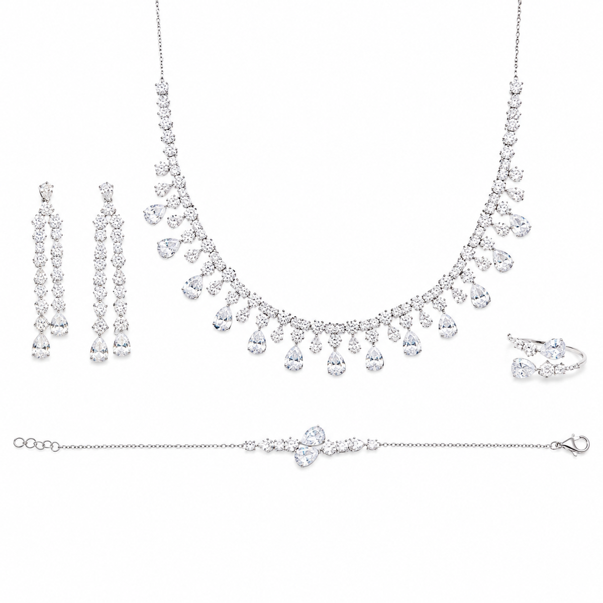Cluster Pear Cut Jewelry Set
