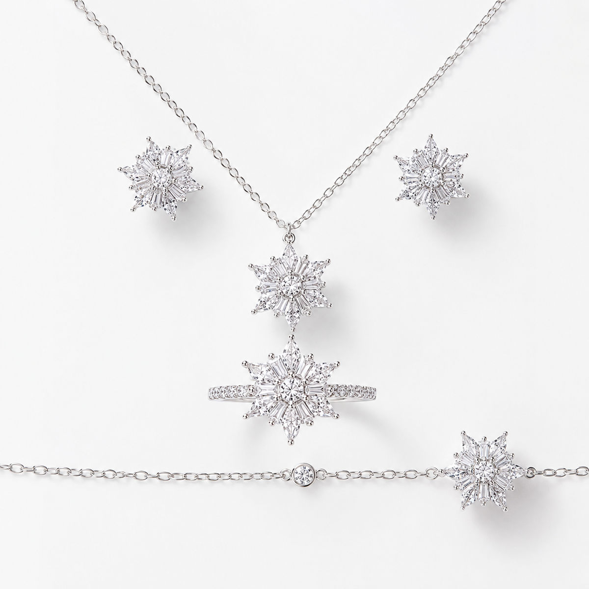 Snowflake Jewelry Set with Brilliant Sunburst